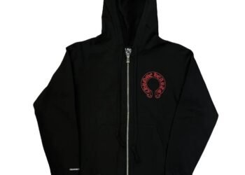 Black Chrome Hoodie With Red Cross