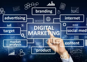 digital marketing business concept business concept businessman click digital marketing button virtual screen text typography 125648024