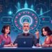 flux dev A futuristic illustration of gears and microchips forming a cityscape with neon 0