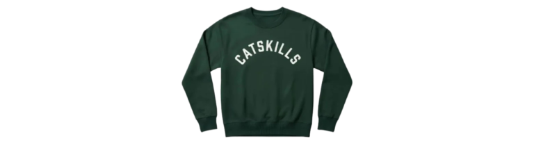 The Four Seasons Tina Fey Catskills Varsity Block Text Blue Cropped Fit Crew Neck Pullover Sweatshirt