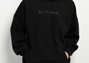 Ninth Hall Fundamentals Logo Black Washed Oversized Hoodie
