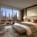luxurious hotel bedroom with city skyline view 2